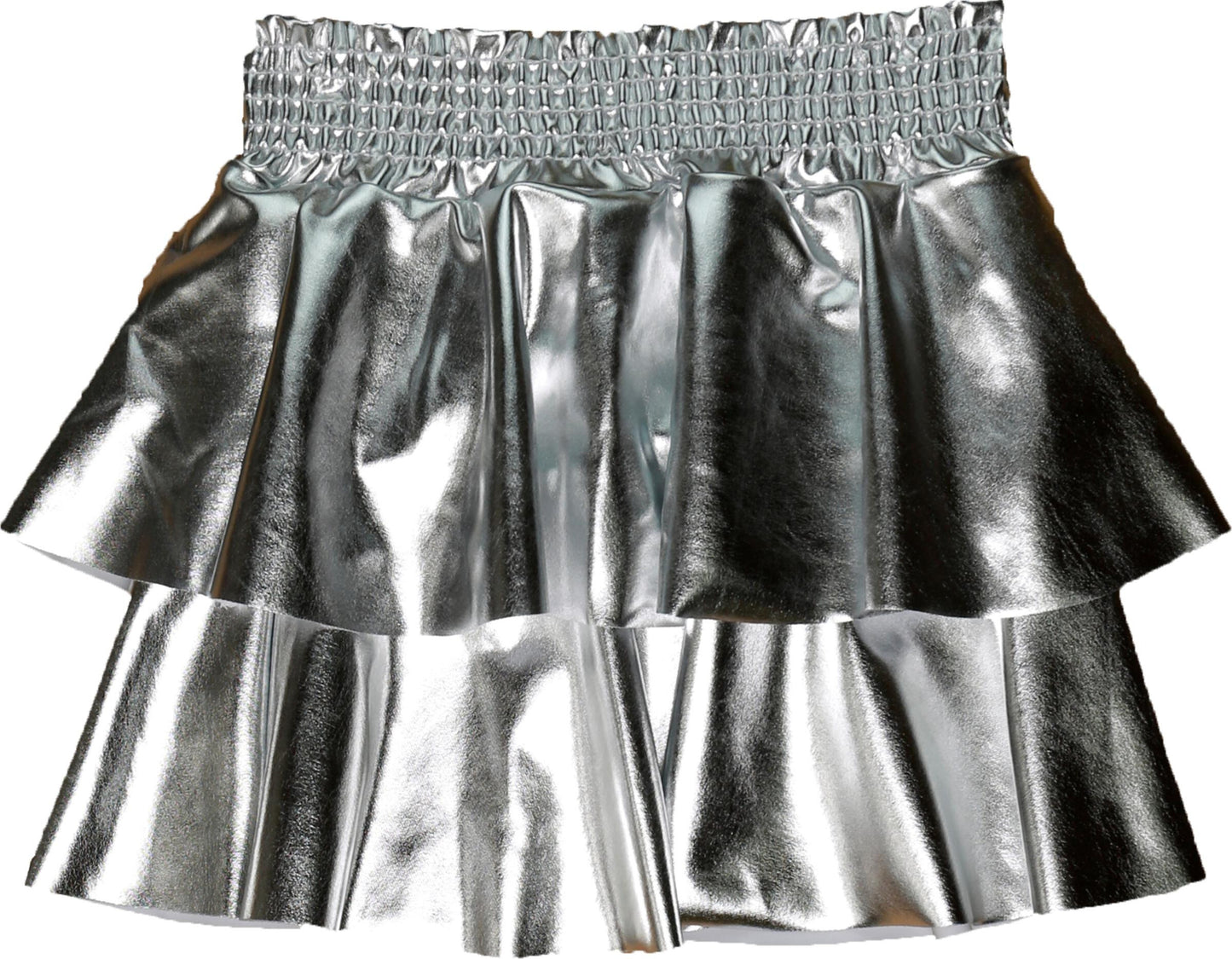 Pleather Tiered Smocking Skirt, Silver