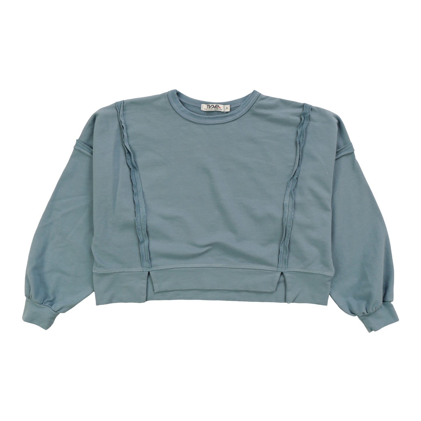 L/S Raw Edge H/L Slit Wide Top, Wash Blue