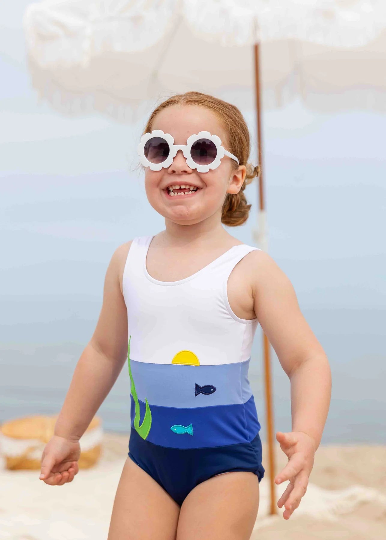 Colorblock Tank Swimsuit w/Fish