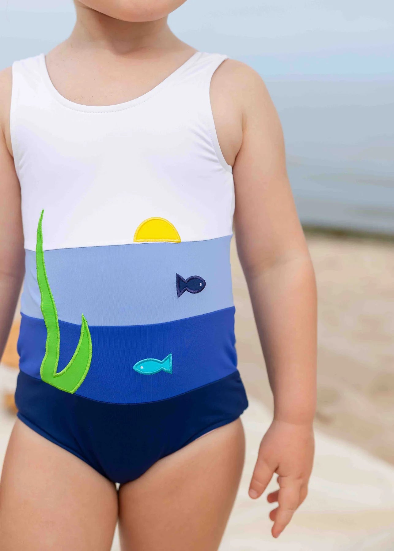 Colorblock Tank Swimsuit w/Fish