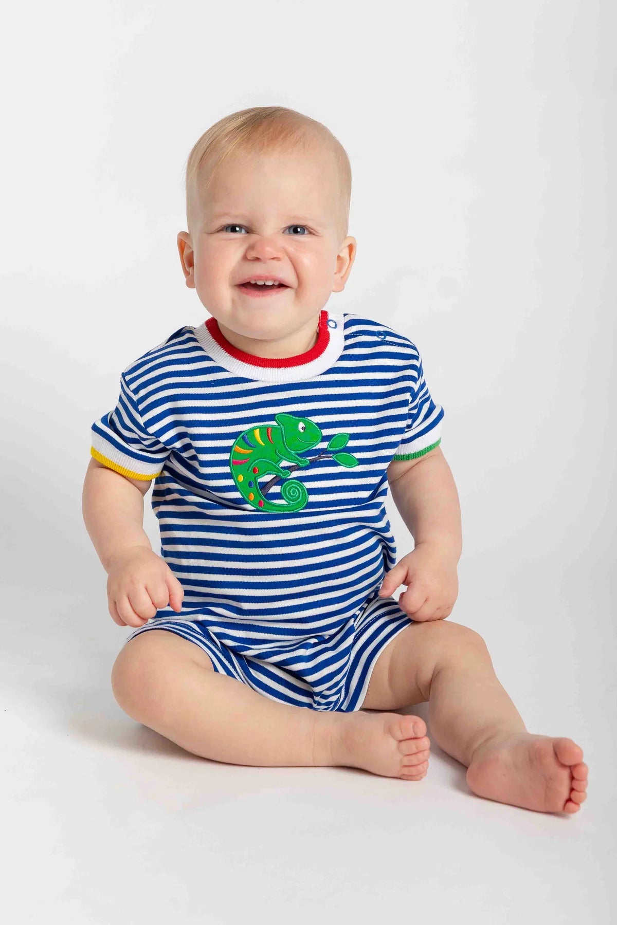 Stripe Knit Shortall w/Lizard