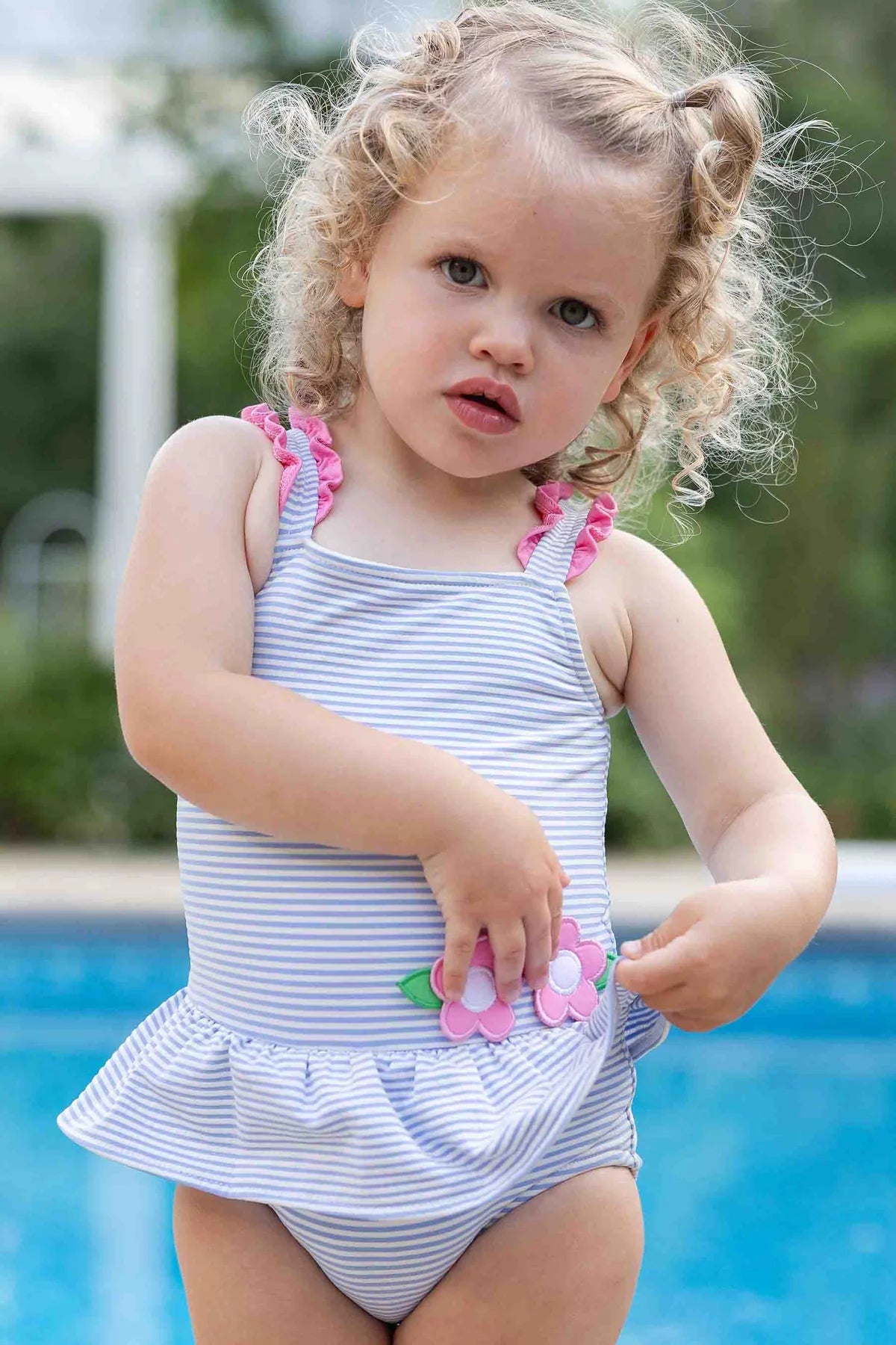 Seersucker Swimsuit w/Flowers