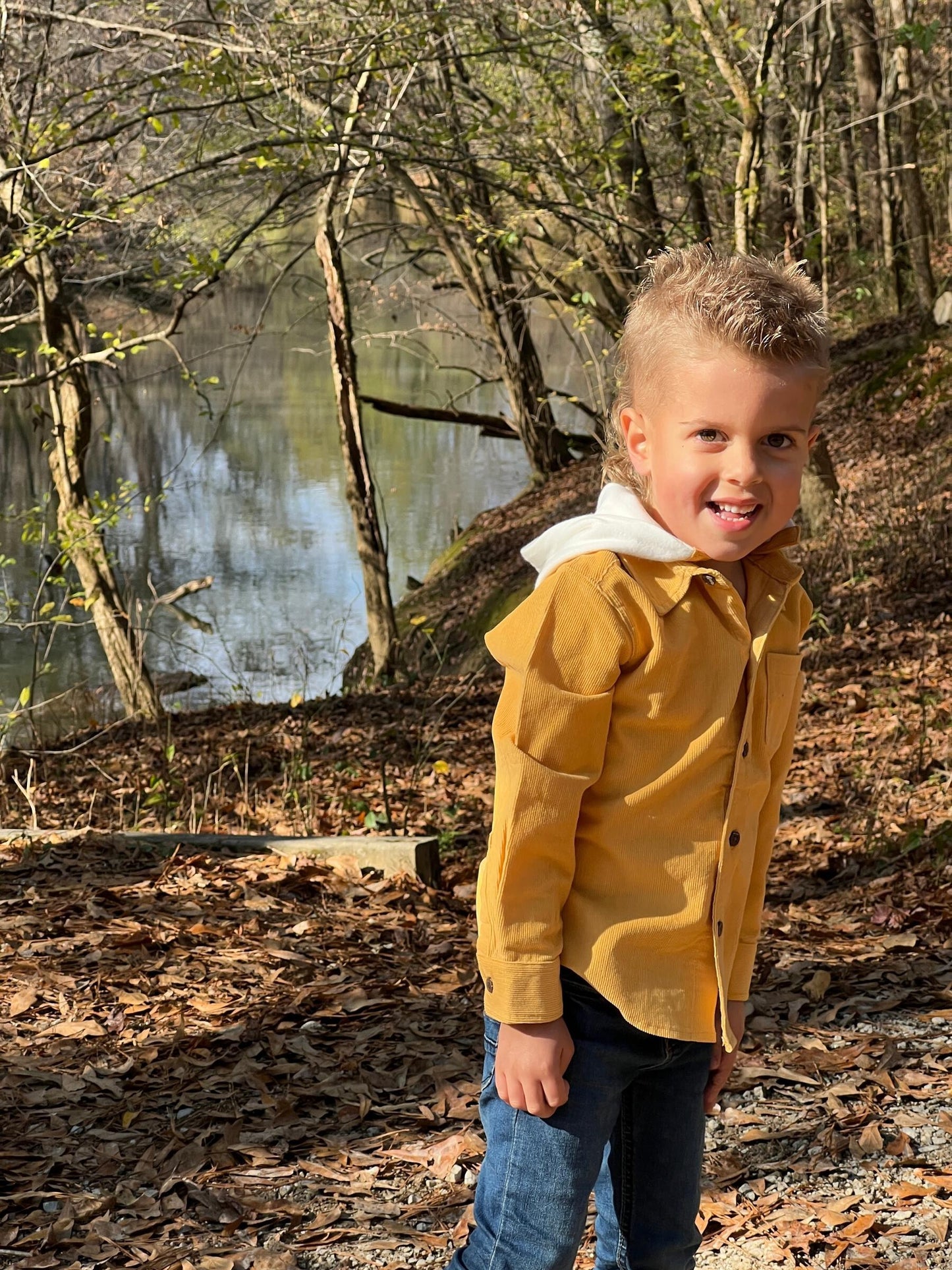 Erin Hooded Woven Shirt, Yellow Cord