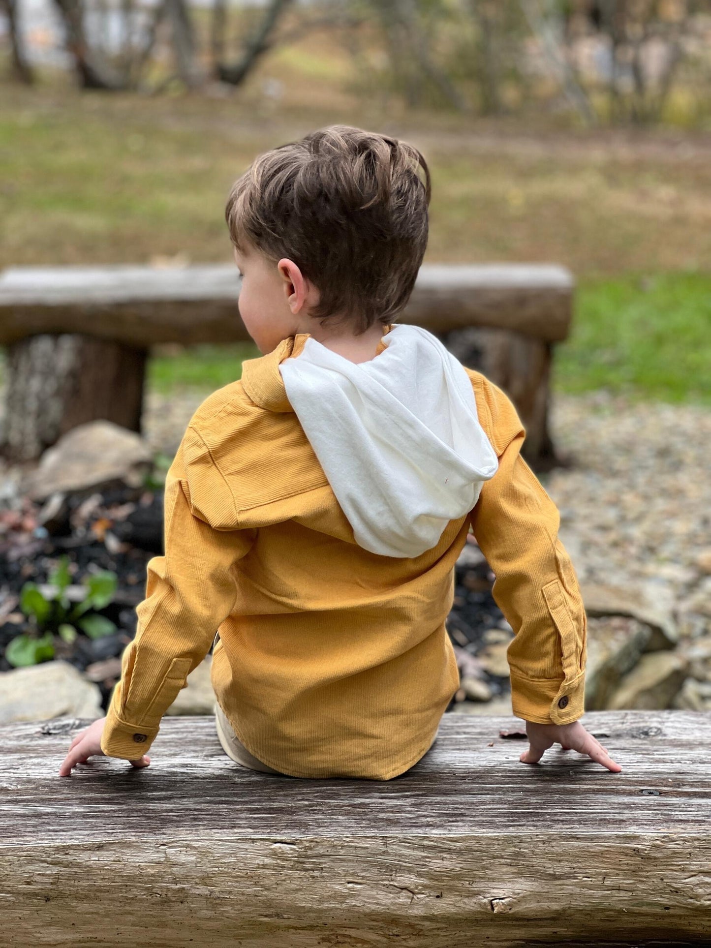 Erin Hooded Woven Shirt, Yellow Cord