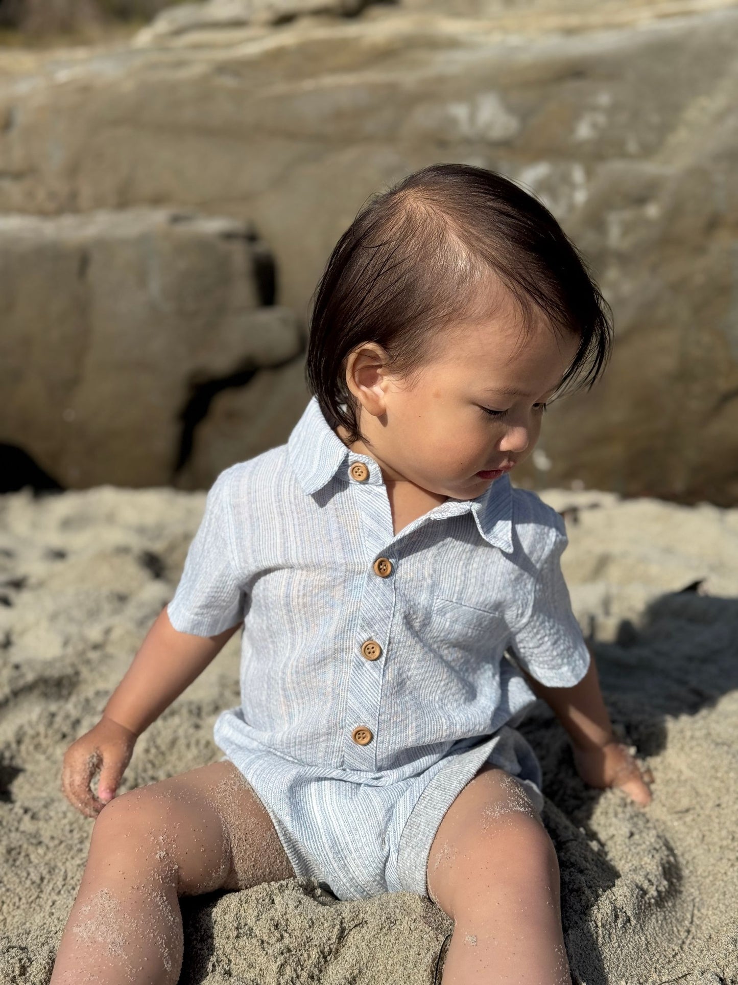 Helford Woven Onesie, Chambray Stripe