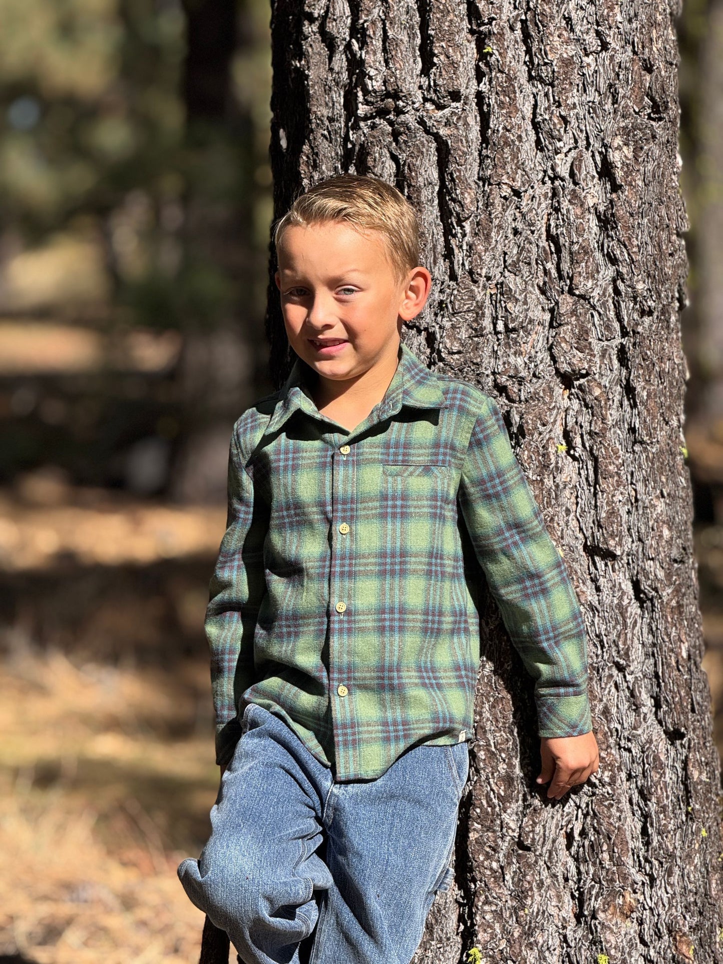 Woven Onesie and Shirt, Green/Teal Plaid