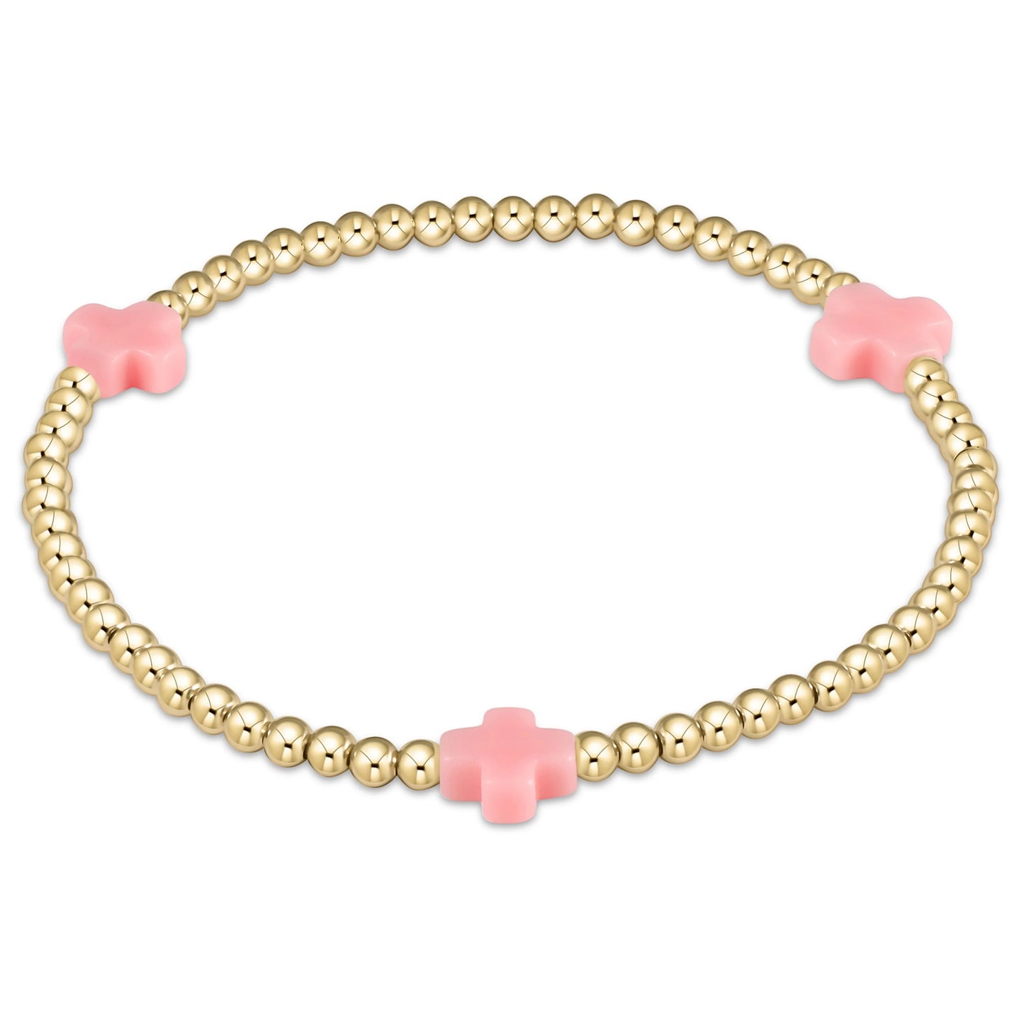 Signature Cross Gold 3mm Bead Bracelet - Pink