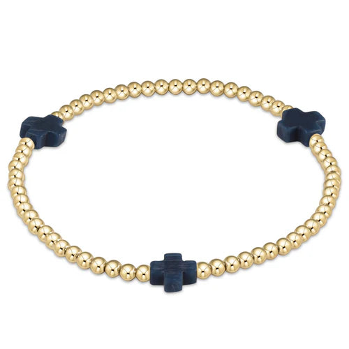 Enewton Extends - Signature Cross Gold Pattern 3mm Bead Bracelet - Navy