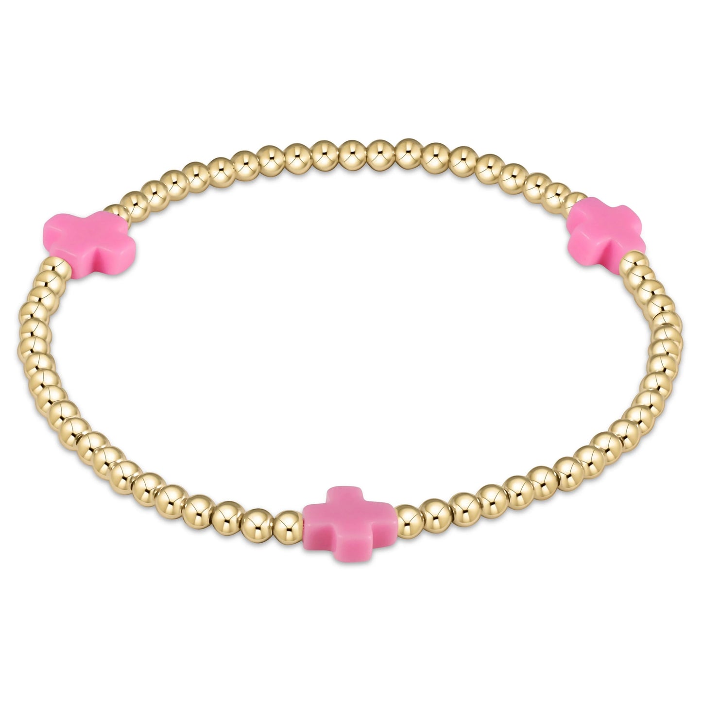 Extends Signature Cross 3mm Gold Bracelet - Bright Pink
