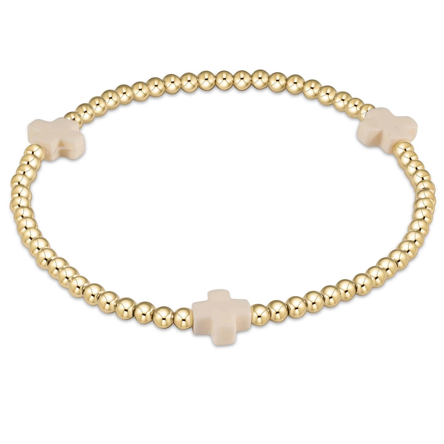 Signature Cross Gold 3mm Bead Bracelet - Off-White