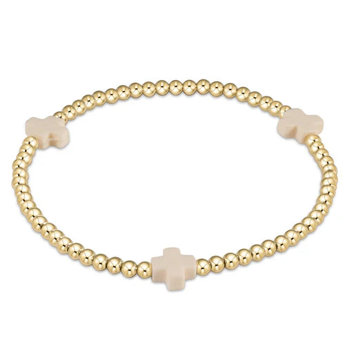 EGirl Signature Cross Gold Pattern 3mm Bead Bracelet - Off-White
