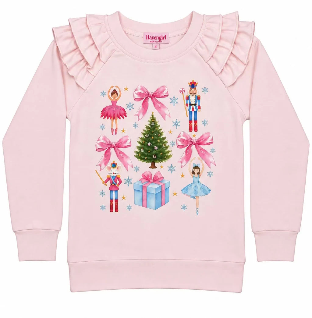 Nutcracker L/S Ruffle Tee, Blush Pink