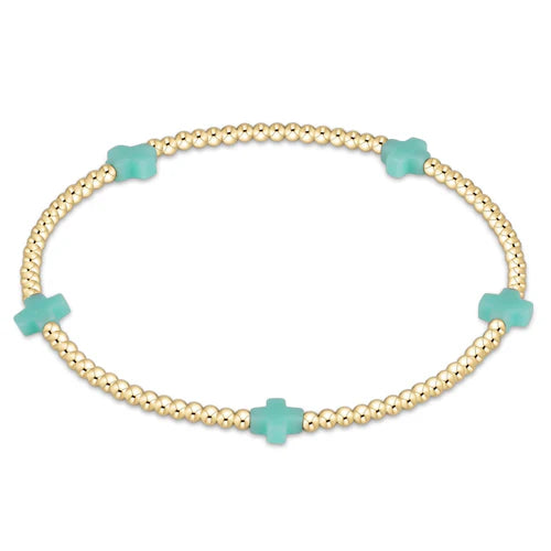 Egirl Signature Cross Small Gold Pattern 2mm Bead Bracelet - Mint