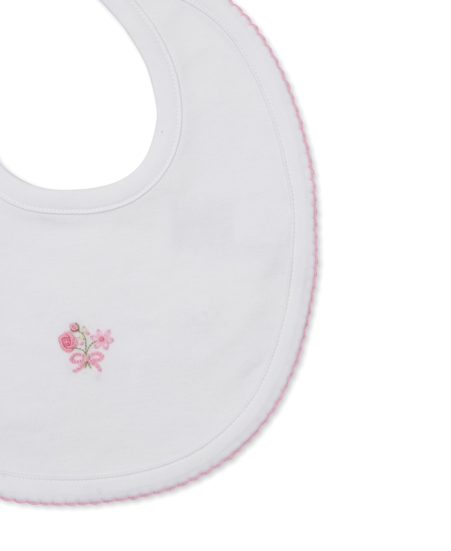 Bib w/Hand Emb, Prem. OE Rose, White/Pink