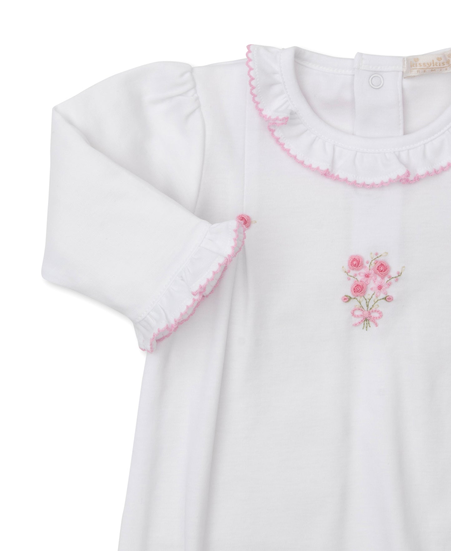 Gown w/Hand Emb., Prem. OE Rose, White/Pink