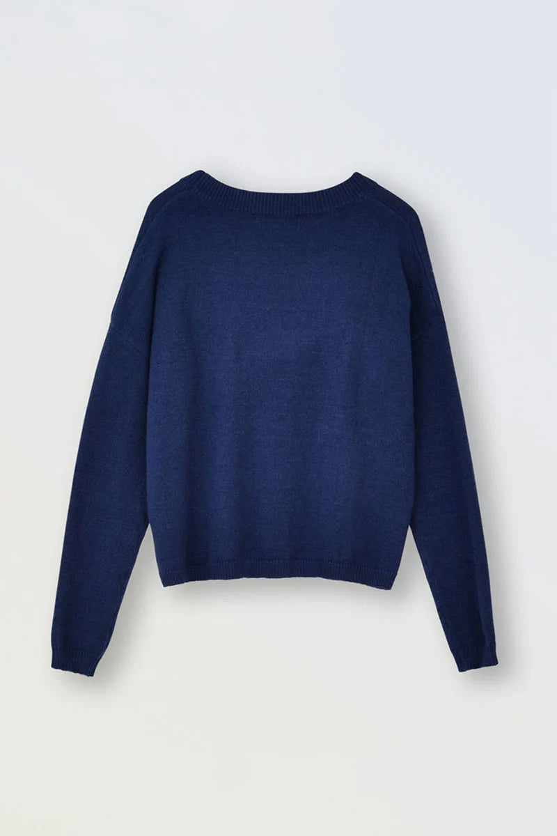Knitted Sweater w/Heart, Navy Blue