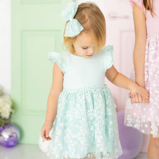 Aqua Ditsy Daisy Tiered S/S Tutu Dress