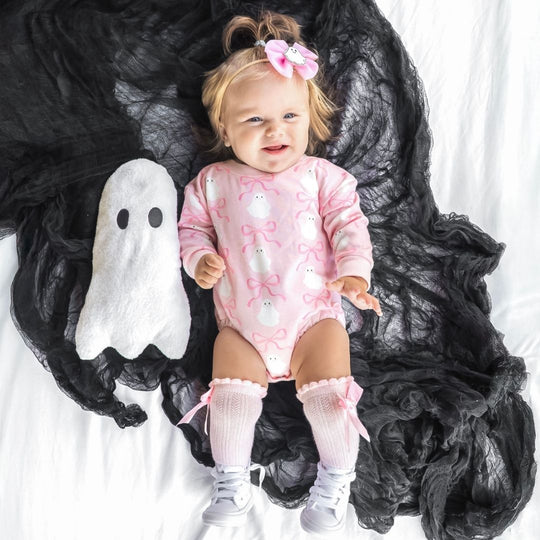 Coquette Ghost Halloween L/S Romper, Pink