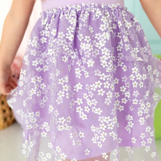 Lavender Ditsy Daisy Tiered S/S Tutu Dress