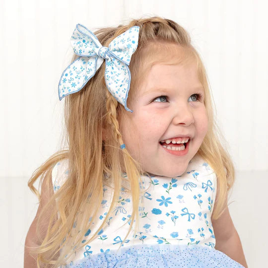 Sky Floral Bow Clip