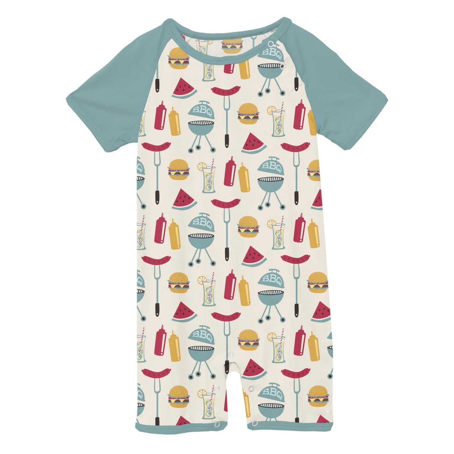 S/S Raglan Romper, Natural BBQ