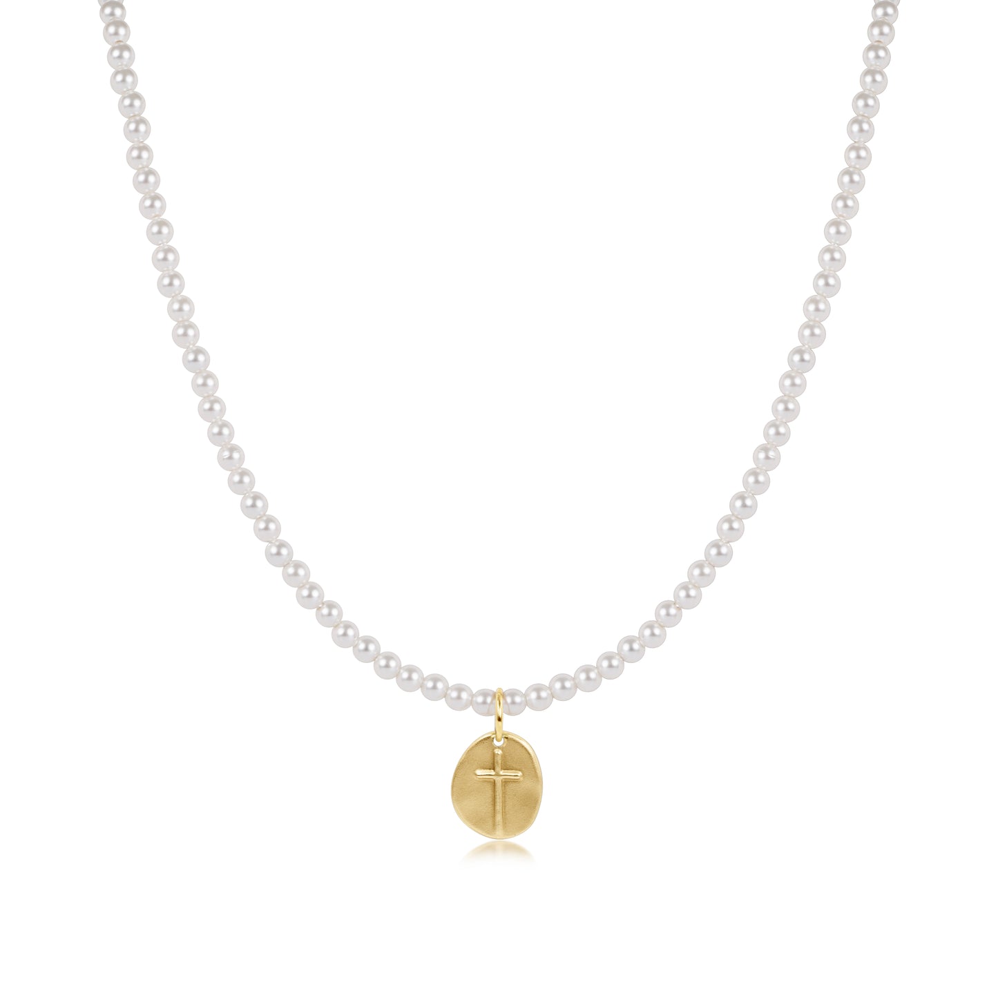 15" Choker Classic Pearl 3mm Bead - Inspire Small God Charm