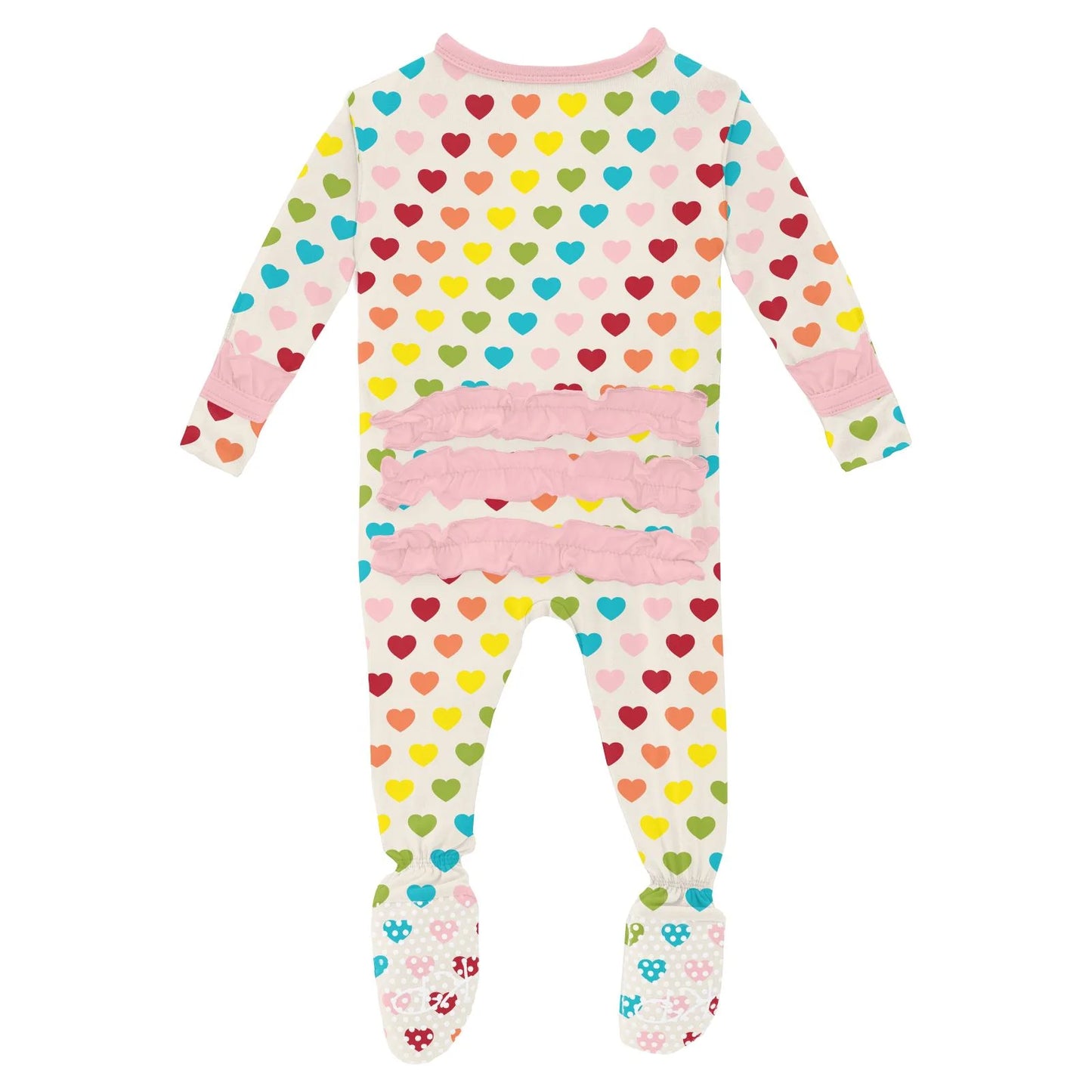 Ruffle Footie w/Zip, Rainbow Hearts