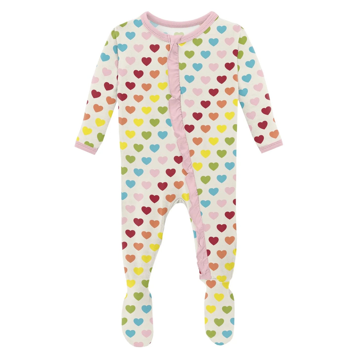 Ruffle Footie w/Zip, Rainbow Hearts