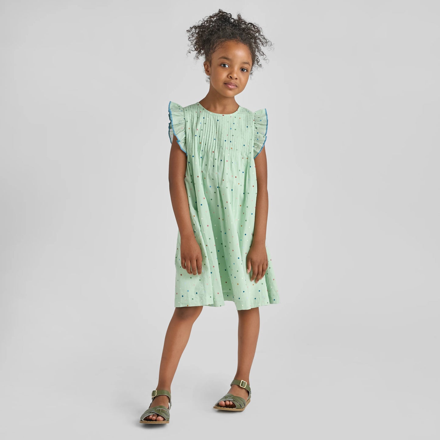 Jaipur Dress, Pastel Green Polka Dot