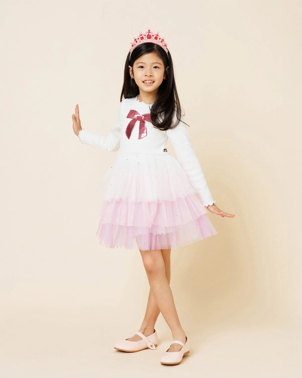 Bow 3 Layered Tutu Dress, White
