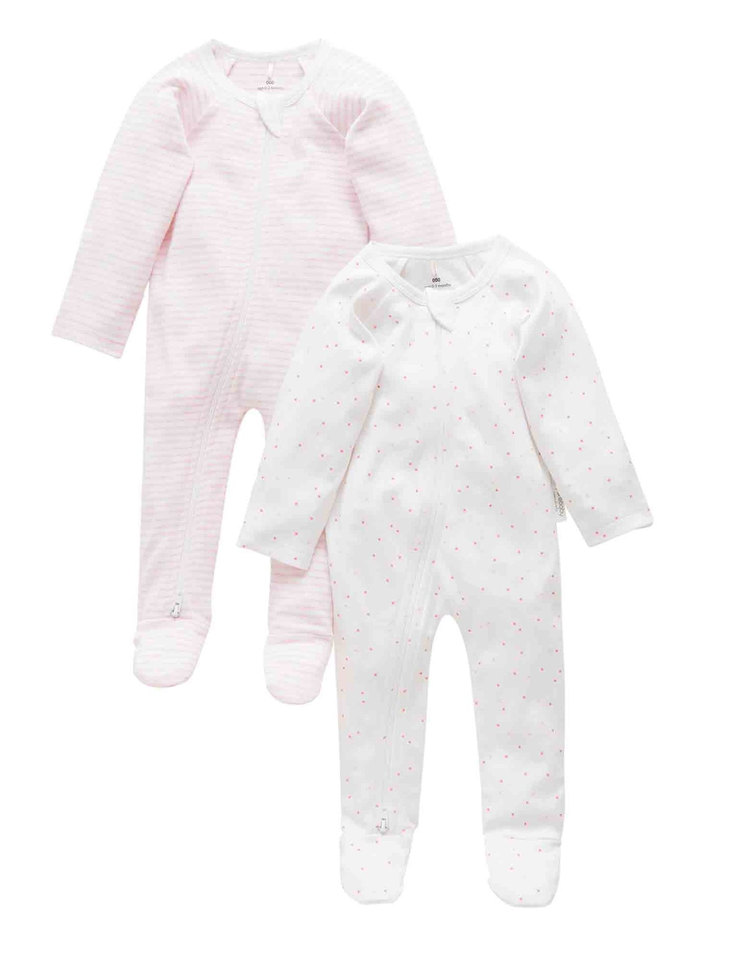 Org. Zip Footie, Pale Pink Dot