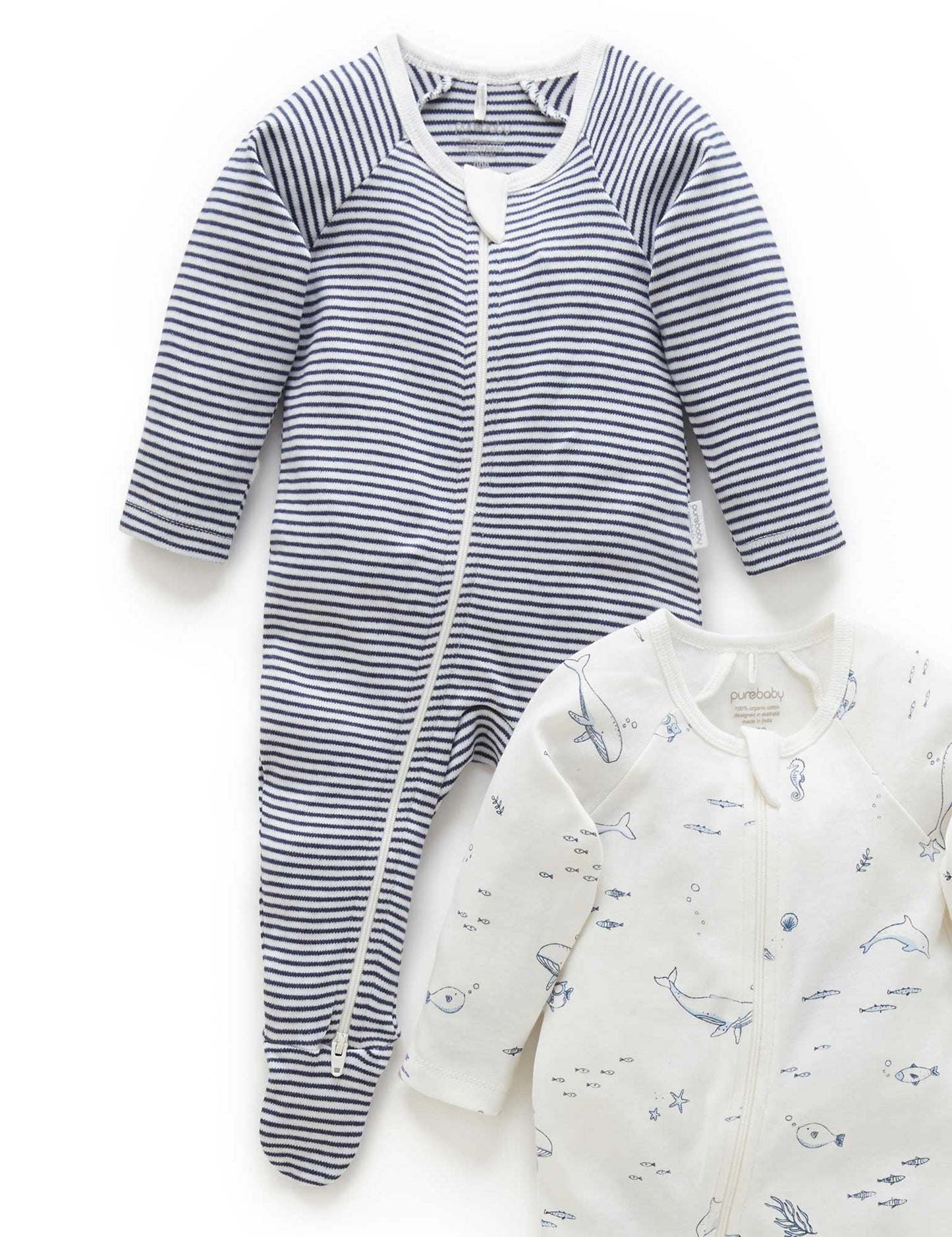 Org. Zip Footie, Nautical Stripe
