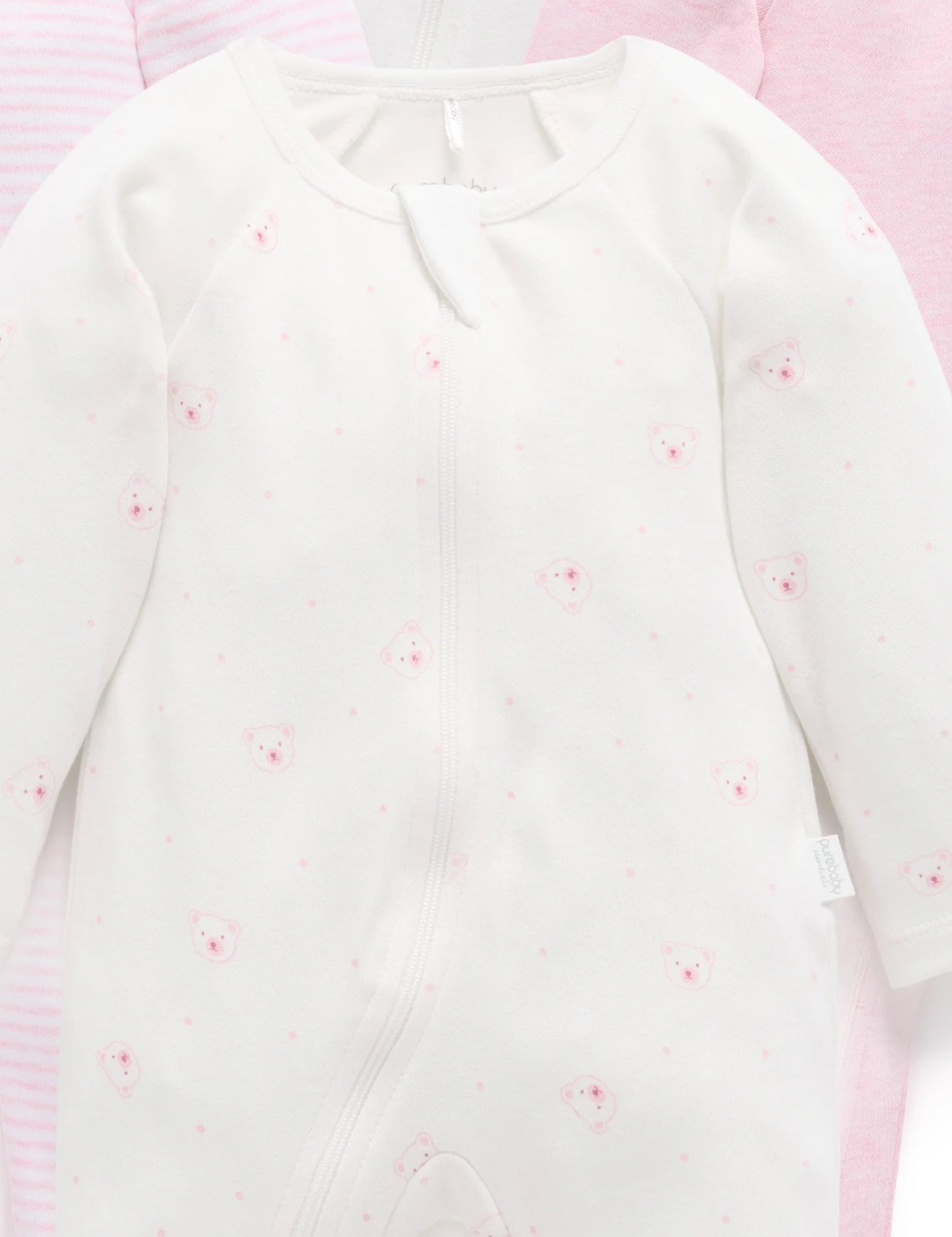 Org. Zip Footie, Pale Pink Bear
