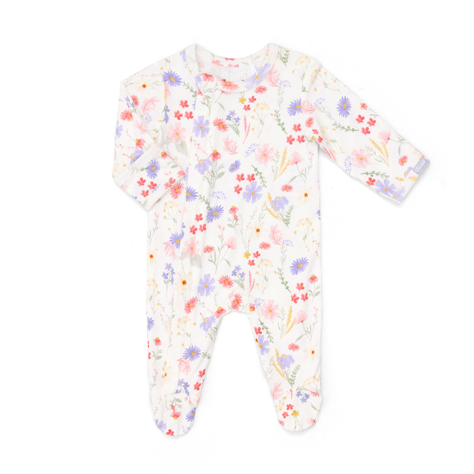 Modal Zipper Footie, Flowers on Cream