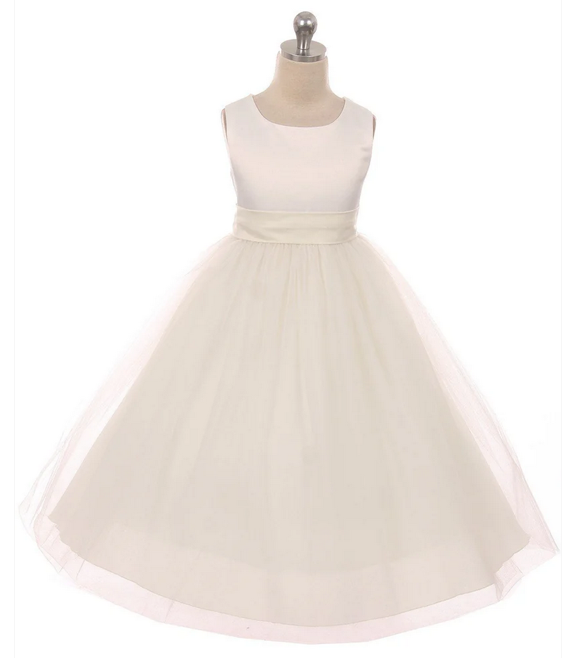Satin Sash & Bow Flower Dress, Ivory