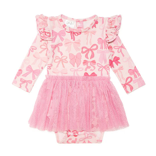 Coquette Bow L/S Tutu Bodysuit Dress