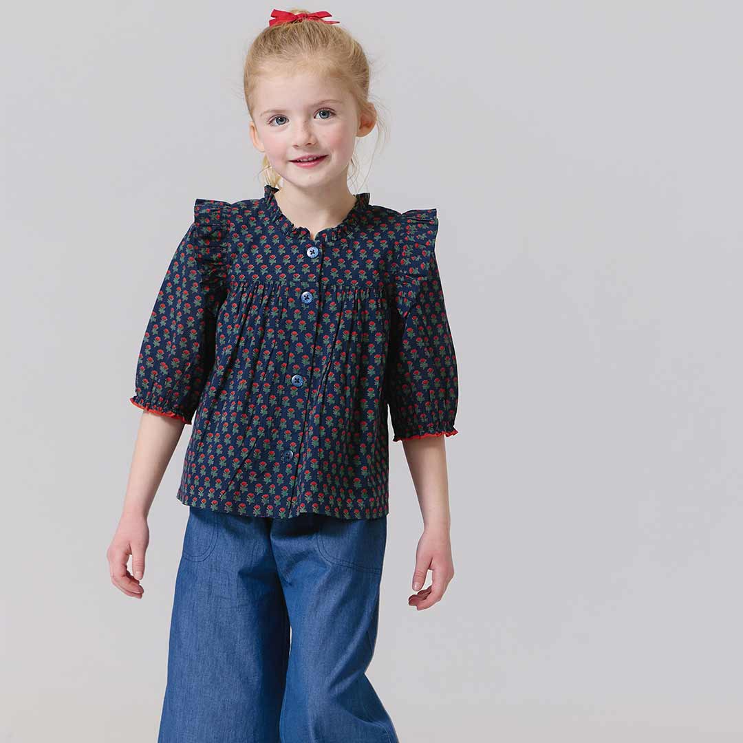 Kalani Button Up Top, Navy Carnation