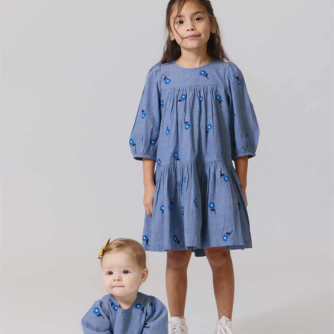 Fiona Dress, Blue Blossom Embroidery