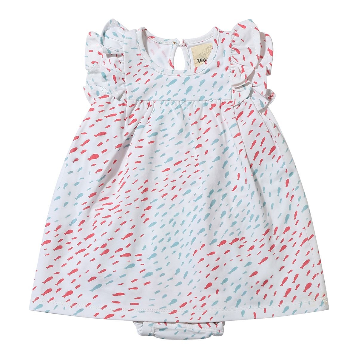 Jenn Dress, Coral/Aqua Fish