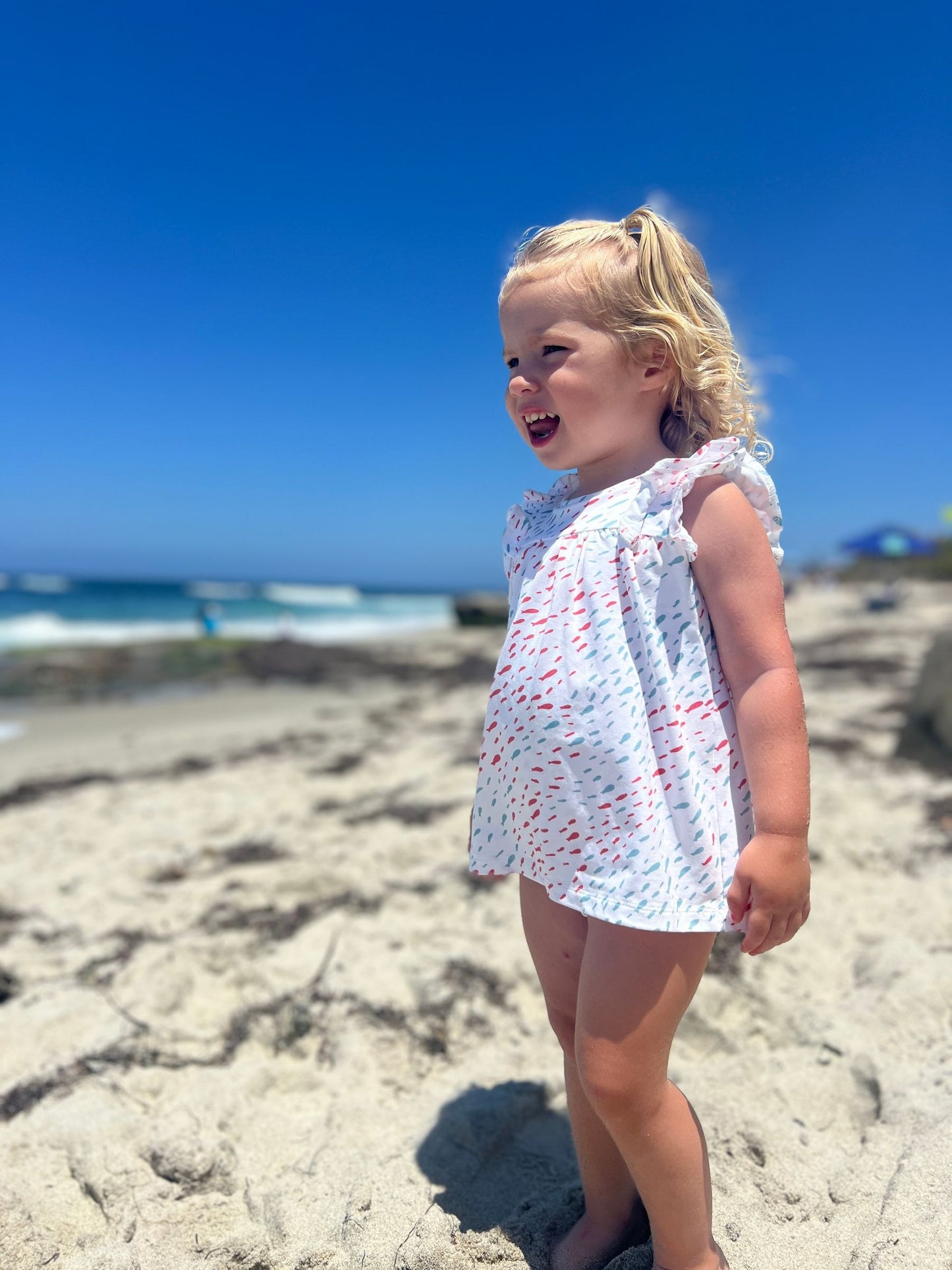Jenn Dress, Coral/Aqua Fish