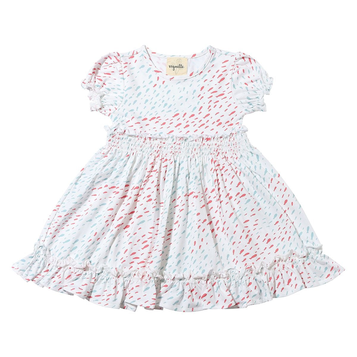 Keely Dress, Coral/Aqua Fish