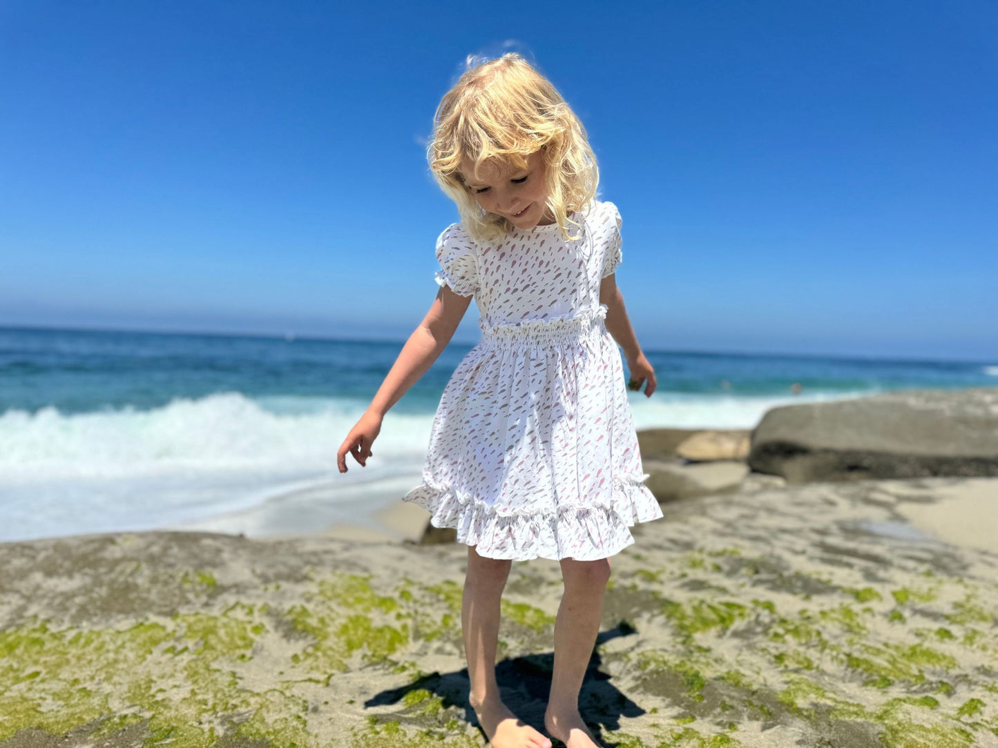 Keely Dress, Coral/Aqua Fish