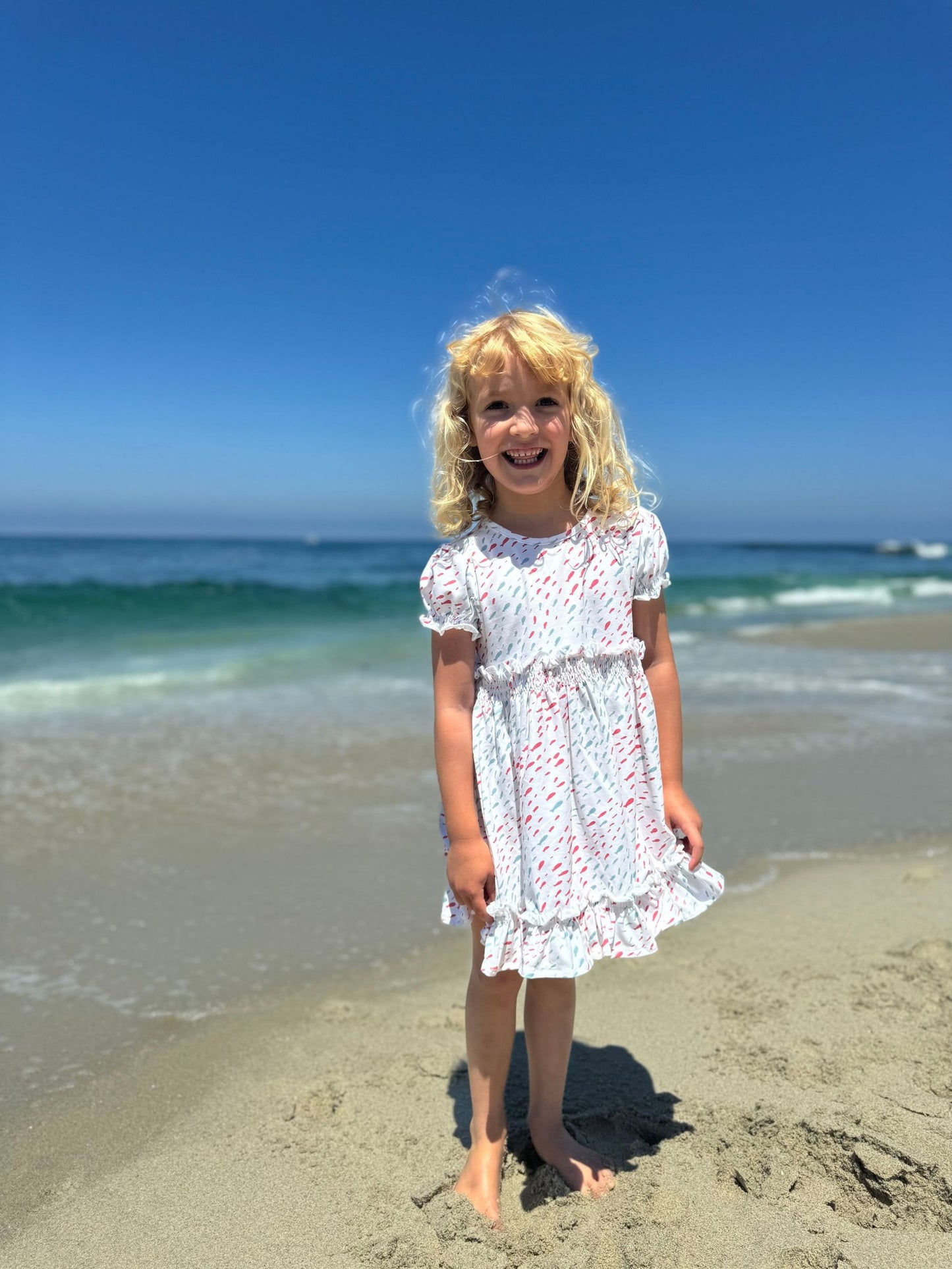Keely Dress, Coral/Aqua Fish