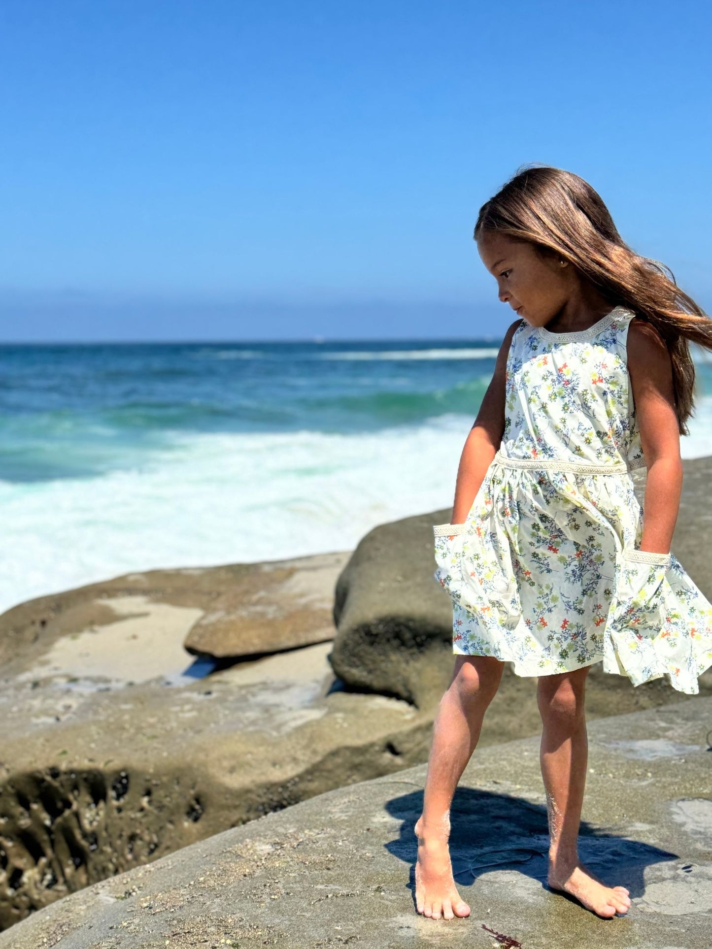 Nina Dress, Blue Meadow Flowers