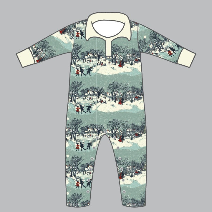 Collared Playtime Romper, Christmas Village