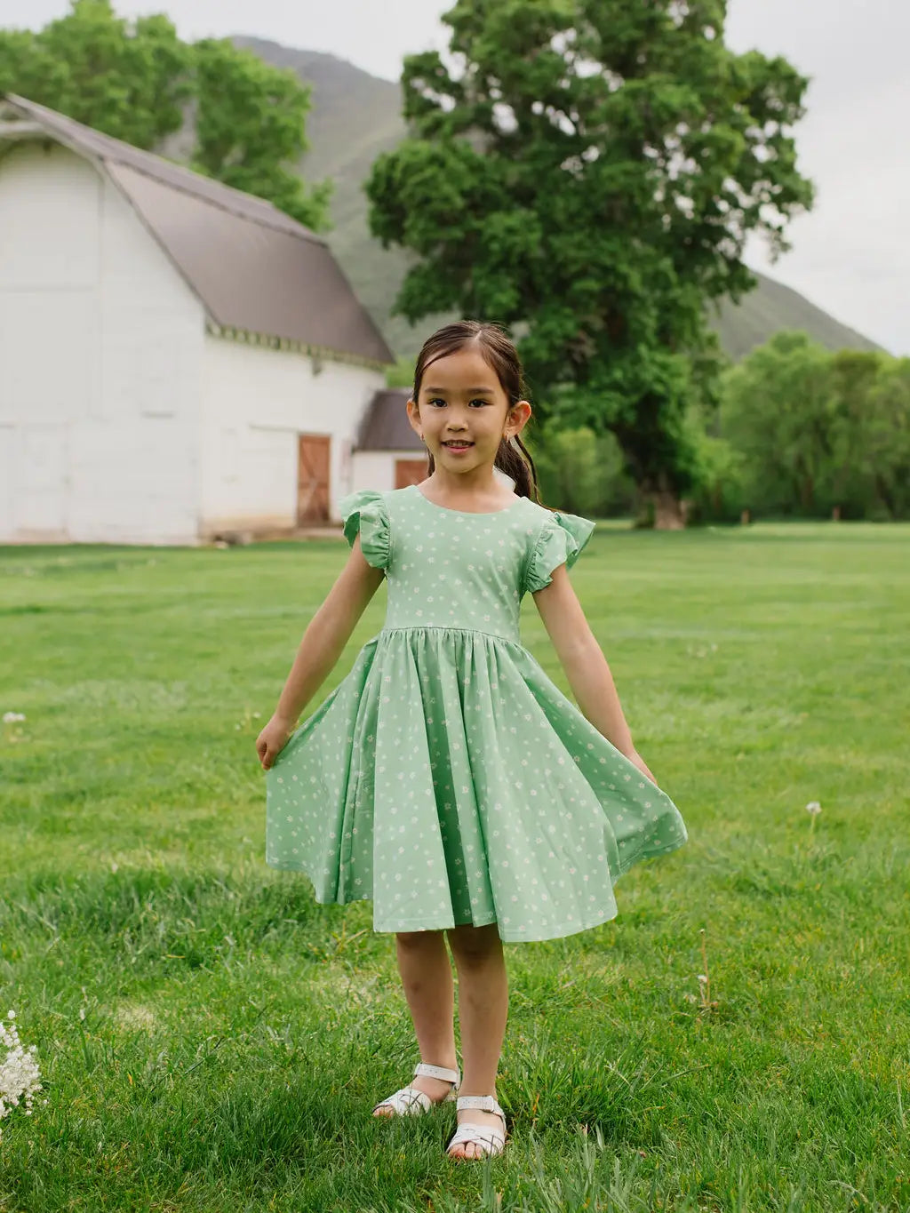 Olivia Dress in Green Daisy