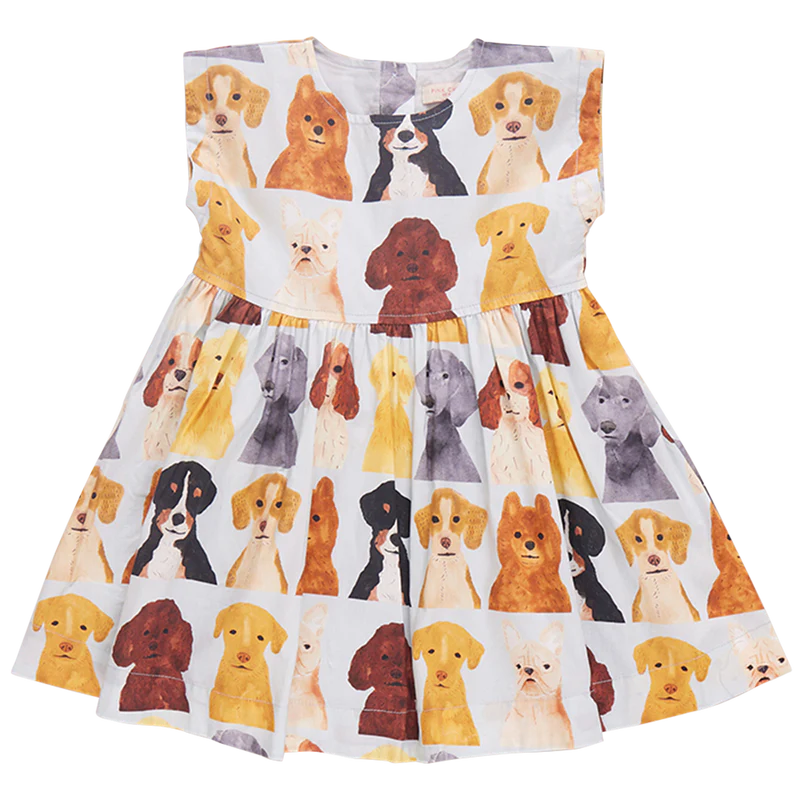 Adaline Dress, Light Blue Watercolor Dogs