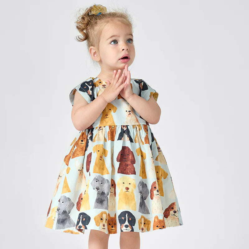 Adaline Dress, Light Blue Watercolor Dogs