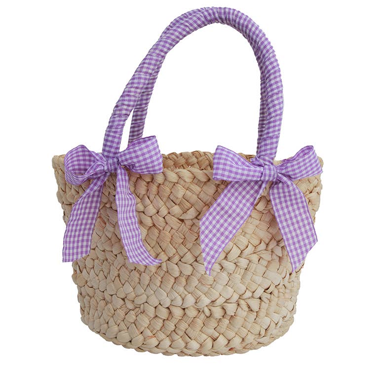 Gingham Straw Bag, Lavender