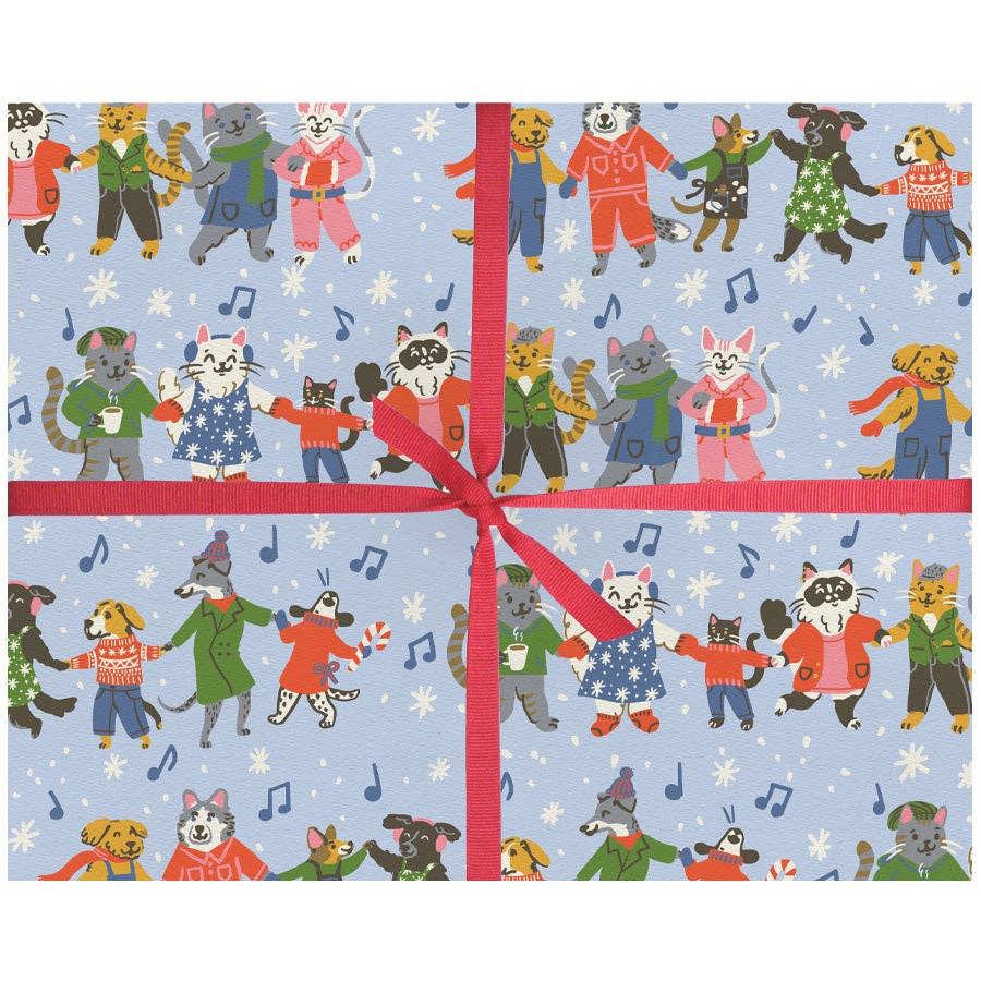 Caroling Cats & Dogs Gift Wrap: 3 Sheets per Roll
